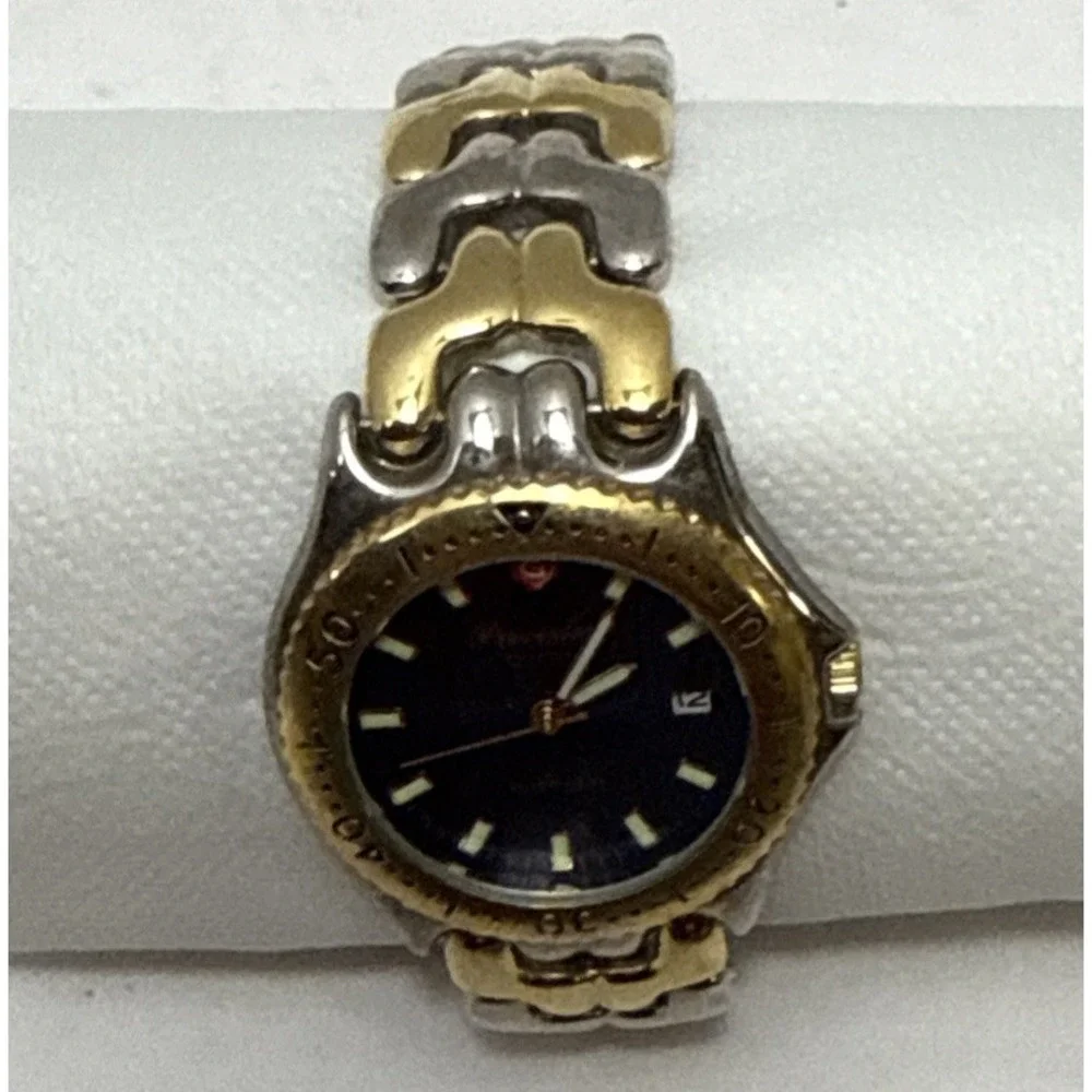 Vintage Gruen Precision Men's Watch Two Tone‎ Gold Silver-Blue Face-Not Tested